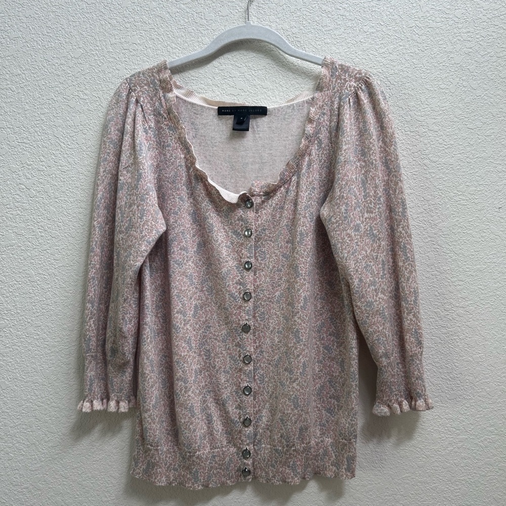 Marc by Marc Jacobs Beige Floral Ruffle Cardigan Size S